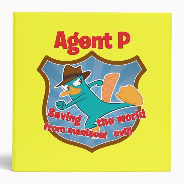 Agent P Saving the world from maniacal evil Badge 3 Ring Binder (Front)