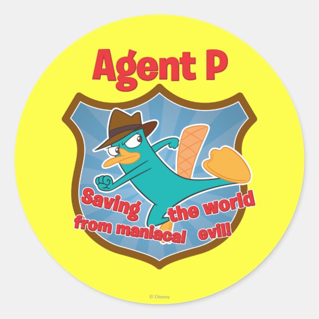 Agent P Saving the world from maniacal evil Badge Classic Round Sticker (Front)