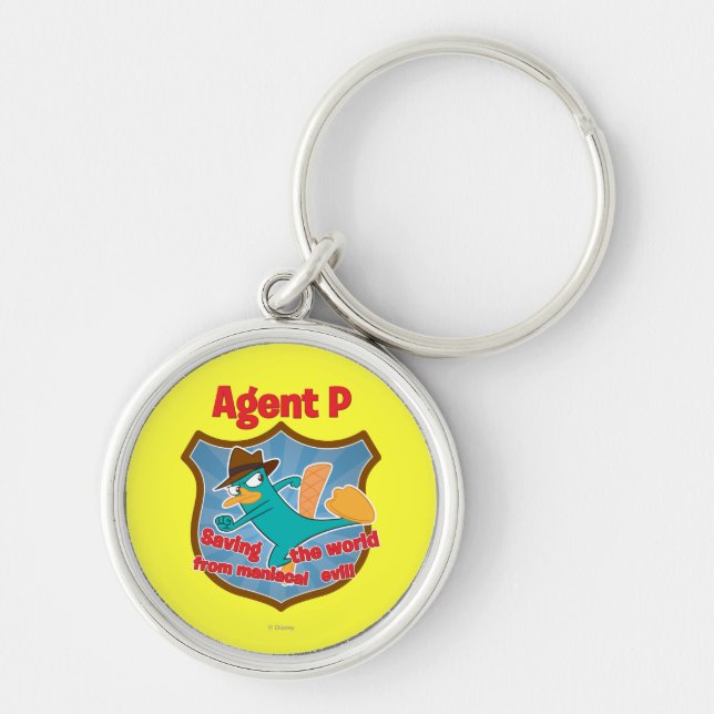 Agent P Saving the world from maniacal evil Badge Keychain (Front)