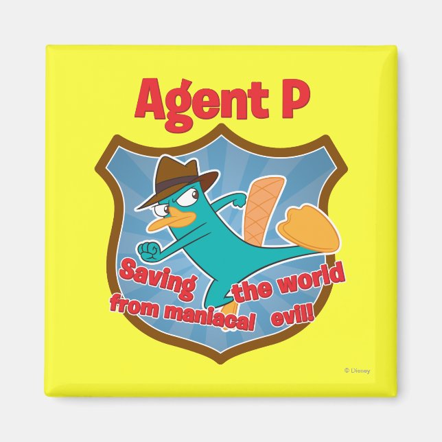 Agent P Saving the world from maniacal evil Badge Magnet (Front)