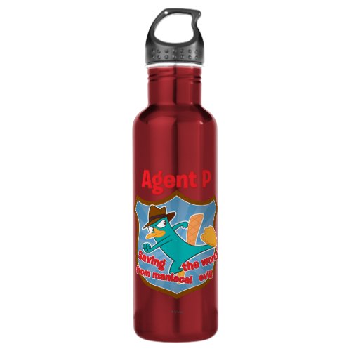 Agent P Saving the world from maniacal evil Badge Stainless Steel Water Bottle