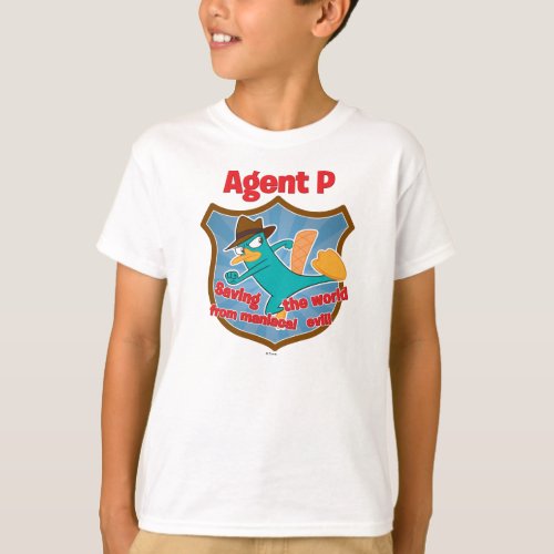 Agent P Saving the world from maniacal evil Badge T_Shirt