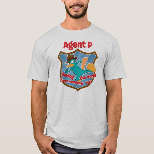 Agent P Saving the world from maniacal evil Badge T-Shirt (Front)