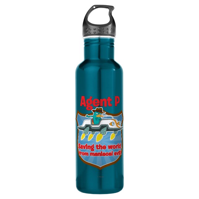 Agent P Saving the world from maniacal evil Car Water Bottle (Front)