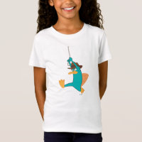 Agent P Swinging from Rope