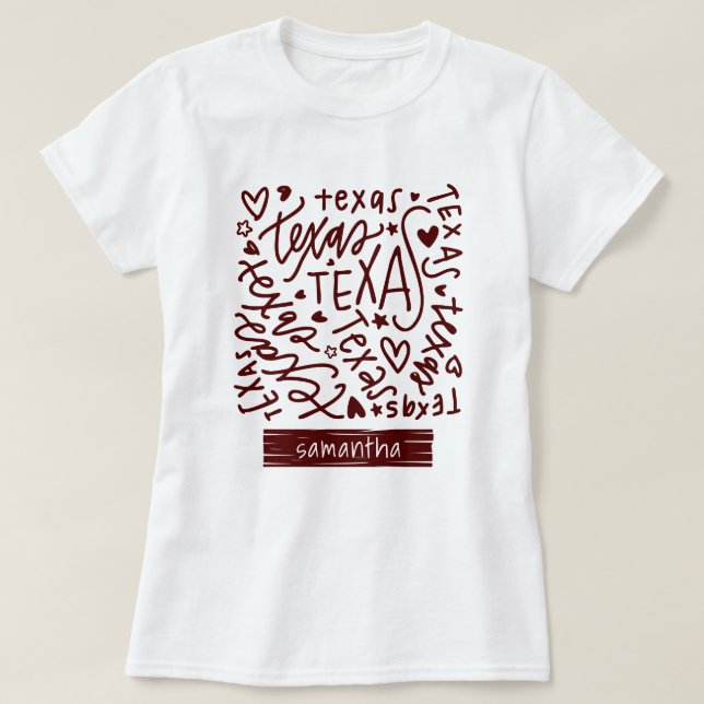 Aggie Maroon Texas Doodle Pattern T-Shirt (Design Front)