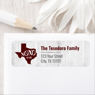 Aggies Maroon XOXO, Y'all - Texas State Shape Label