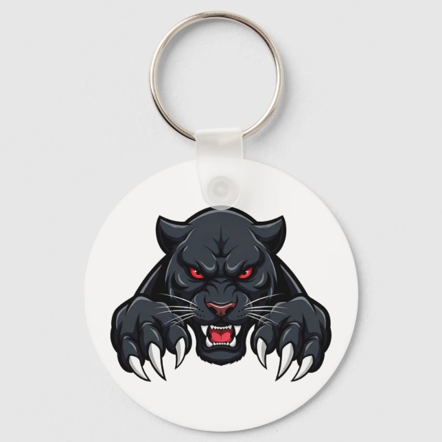Aggressive Black Panther With Red Eyes Keychain (Front)
