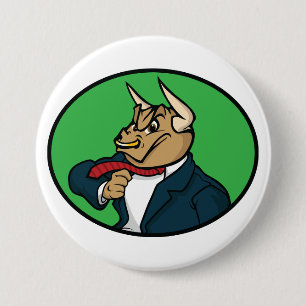 Aggressive Bull in Business Suit Button