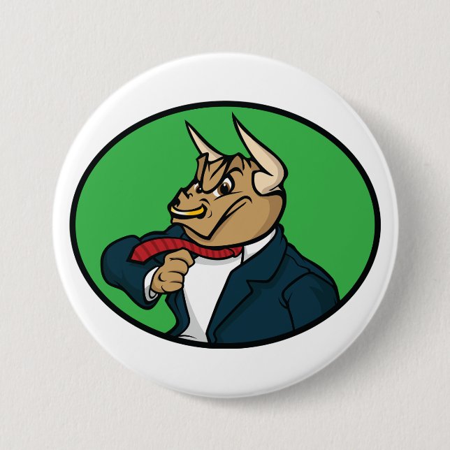Aggressive Bull in Business Suit Button (Front)