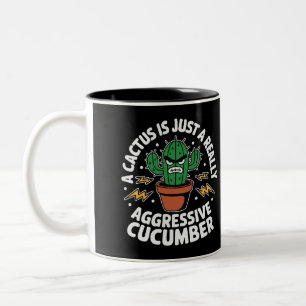Aggressive Cucumber – Funny Cactus Pun Two-Tone Coffee Mug
