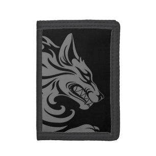 Aggressive Grey and Black Tribal Wolf Trifold Wallet