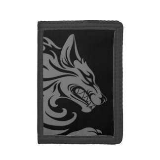 Aggressive Grey and Black Tribal Wolf Trifold Wallet
