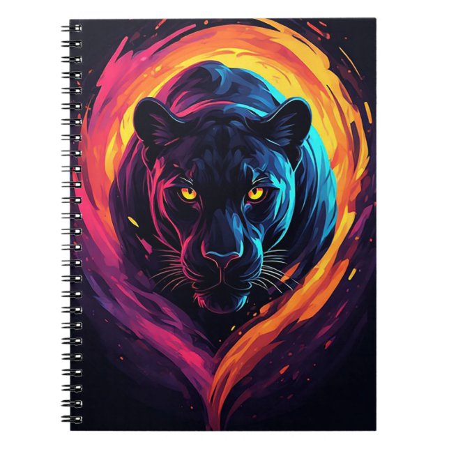 Aggressive Panther Artwork in Neon Colors Notebook (Front)