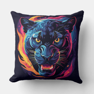 Aggressive Panther Artwork in Neon Colors Throw Pillow