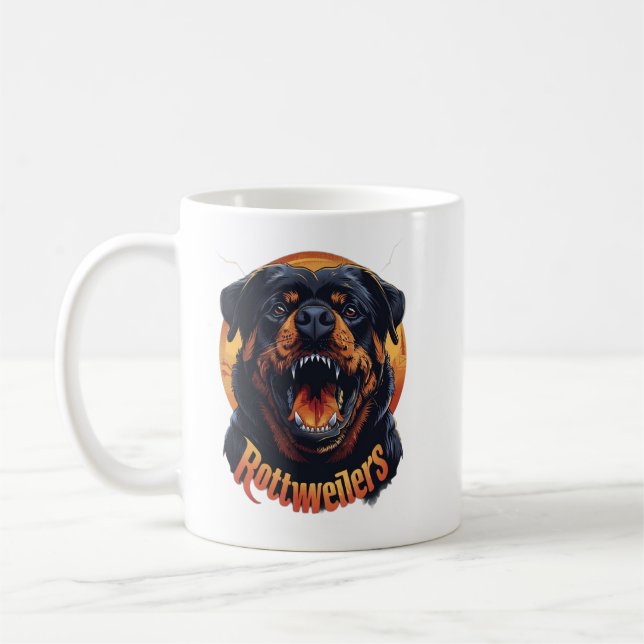 Aggressive Rottweiler Dog Art Coffee Mug - Fierce  (Left)