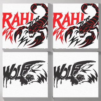 Aggressive Scorpion and Wolf on White Canvas Panel Photo Tile