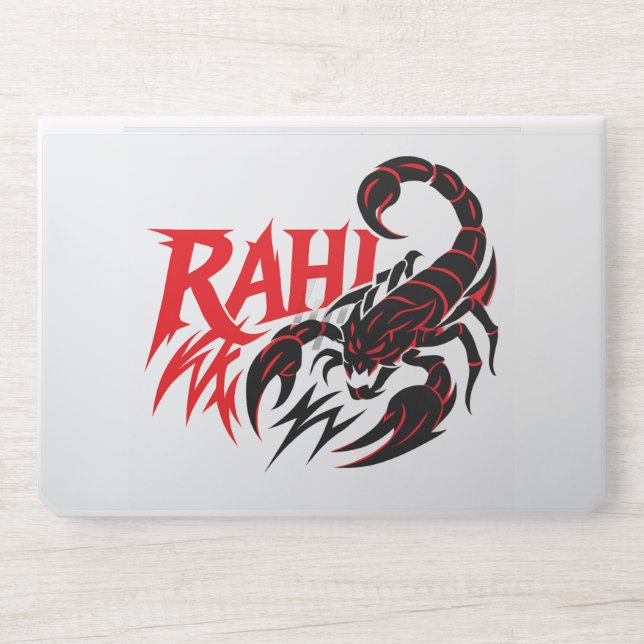 Aggressive Scorpion Design with "RAHI" Text HP Laptop Skin (Front)