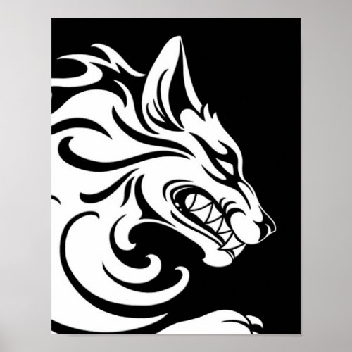 Aggressive White and Black Tribal Wolf Poster