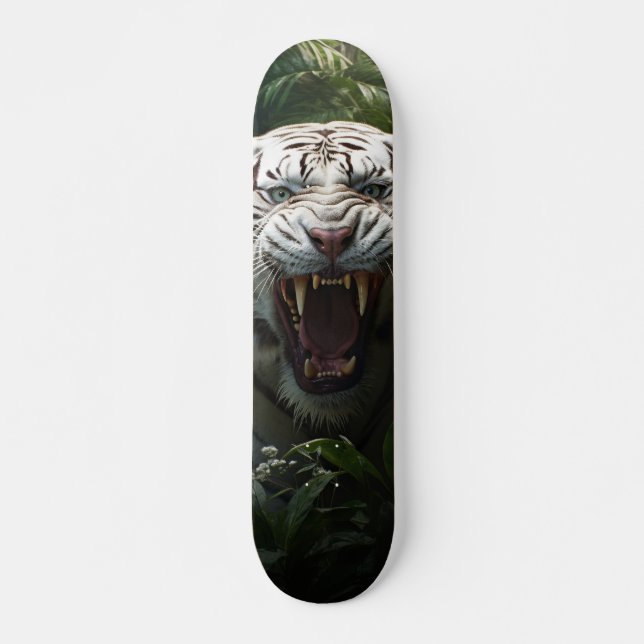 Aggressive White Siberian Tiger Skateboard (Front)