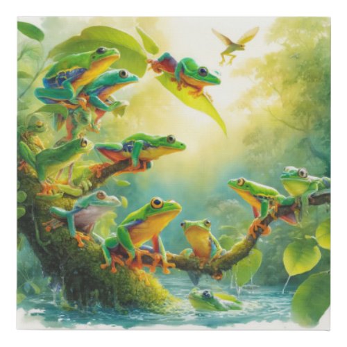 Agile Frogs in Harmony 040624AREF108 _ Watercolor Faux Canvas Print