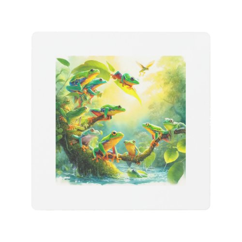 Agile Frogs in Harmony 040624AREF108 _ Watercolor Metal Print