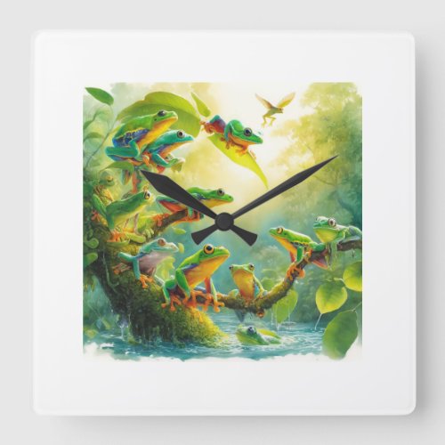 Agile Frogs in Harmony 040624AREF108 _ Watercolor Square Wall Clock