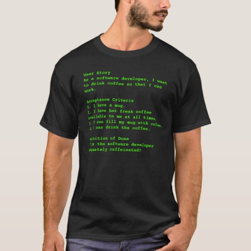Agile scrum user story tshirt