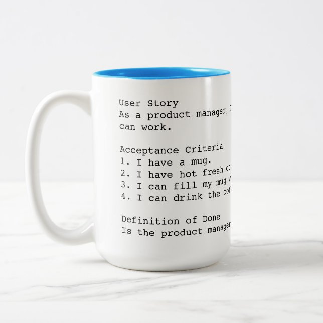 Agile user story acceptance criteria mug - PM (Left)
