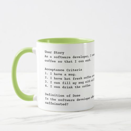 Agile user story acceptance criteria mug with logo