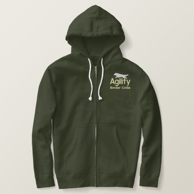 Agility Border Collie Embroidered Hoodie (Design Front)