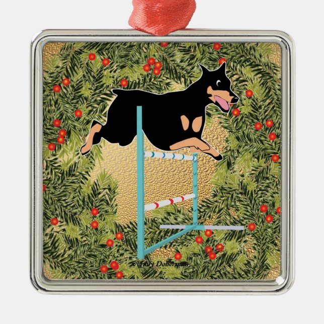 Agility Doberman Metal Ornament (Front)