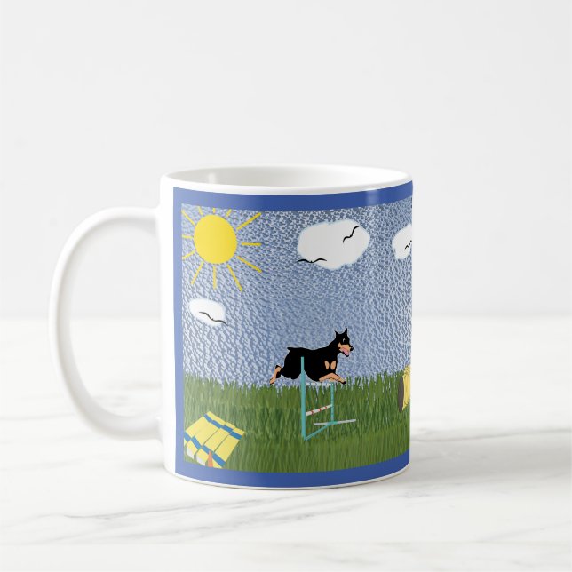 Agility -Jump to Tunnel Dobie v1  Coffee Mug (Left)