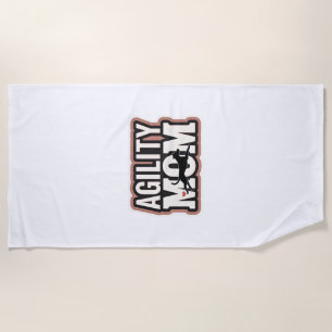 Agility Mom Vintage Dog Agility Silhouette Typogra Beach Towel