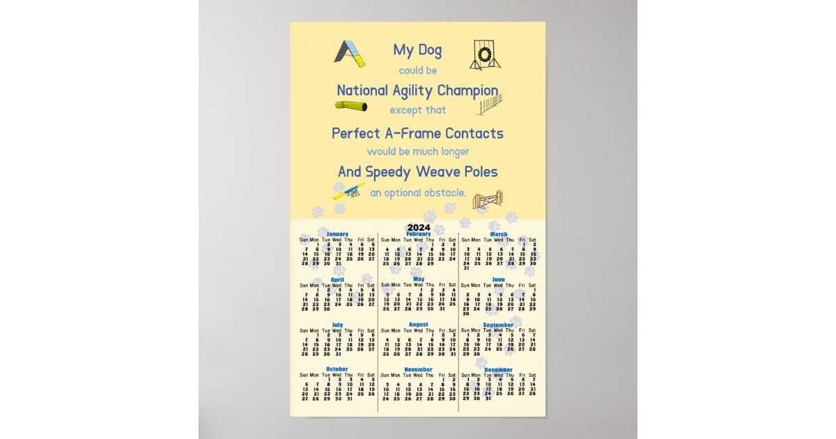 Agility My Dog Agility Champ v2 2024 Calendar Poster Zazzle