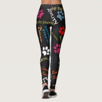 Agility quotes with multi colored paw prints leggings