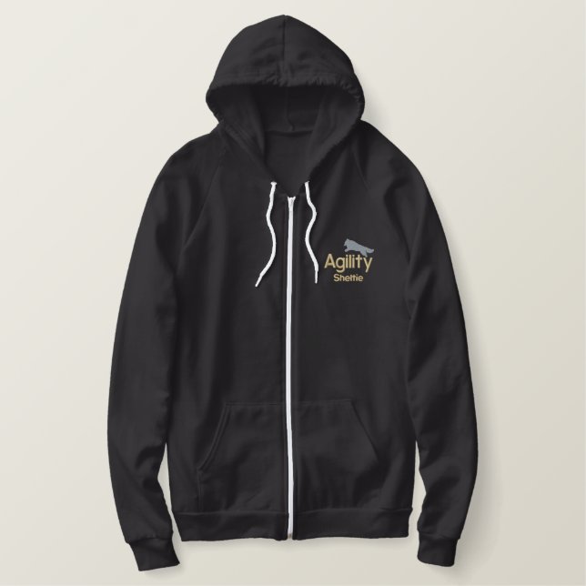 Agility Sheltie Embroidered Jacket Hoodie (Design Front)
