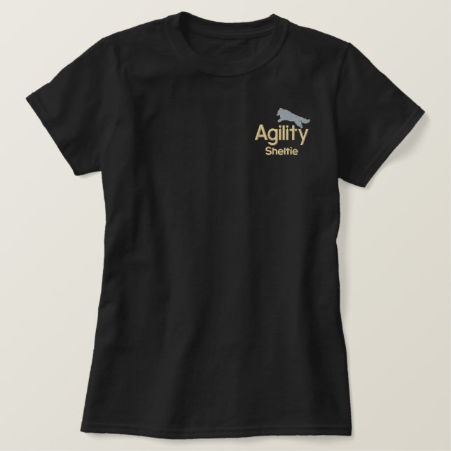 Agility Sheltie Embroidered T-Shirt (Design Front)