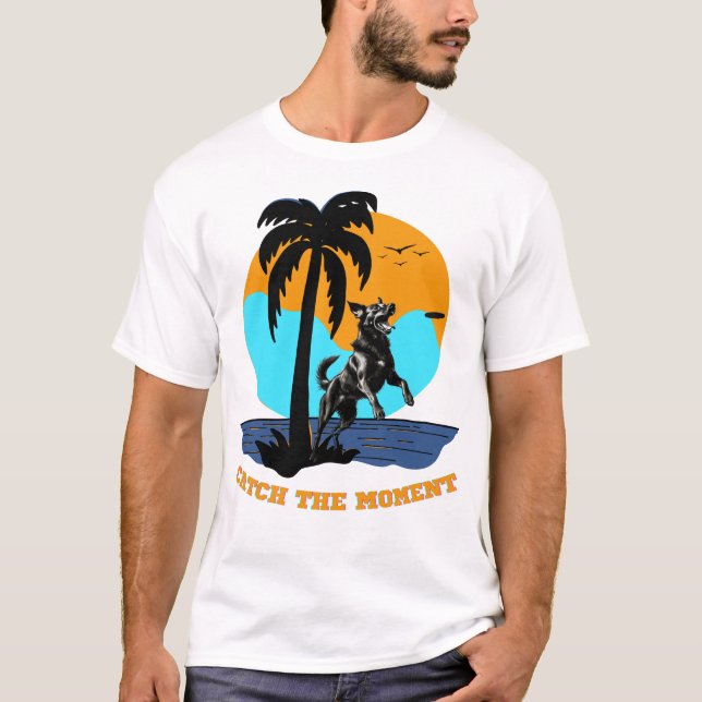  Agility Summer Vibes: Retro Sunset Jumping Dog Ar T-Shirt (Front)