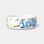 Agility Titles Bowl<br><div class="desc">An agility dog bowl to share your accomplishments with your dog. This dog bowl has colorful agility equipment in the background and a place to enter your agility title to replace the one shown. Just click and type. It is easy.</div>