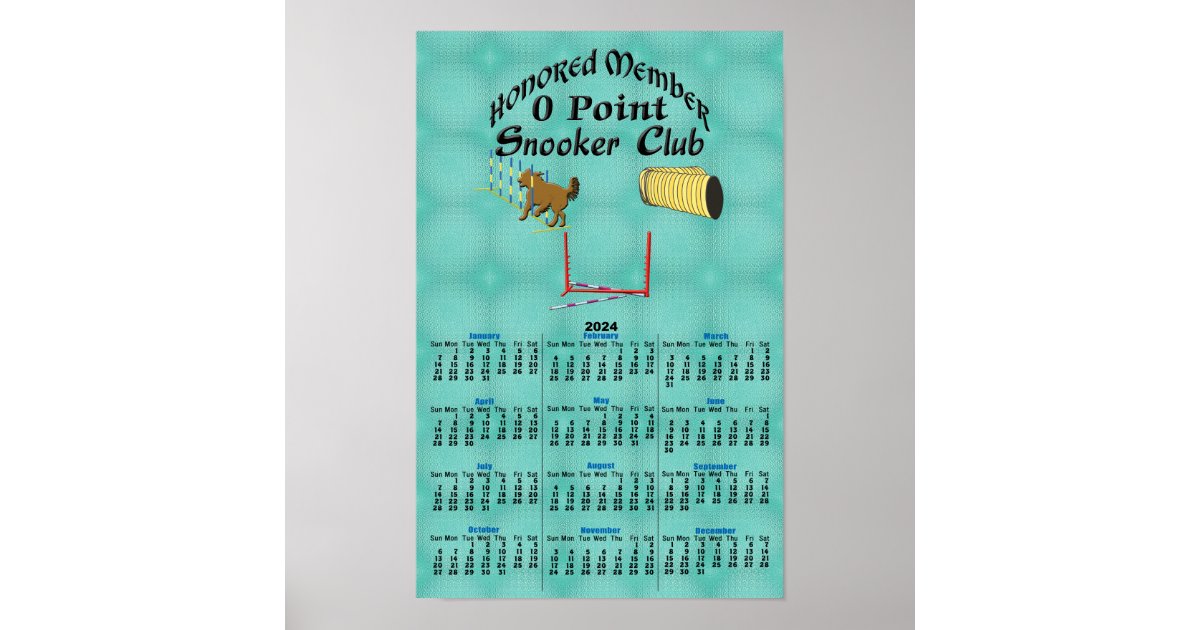 Agility Zero Point Snooker Club 2024 Calendar Poster Zazzle