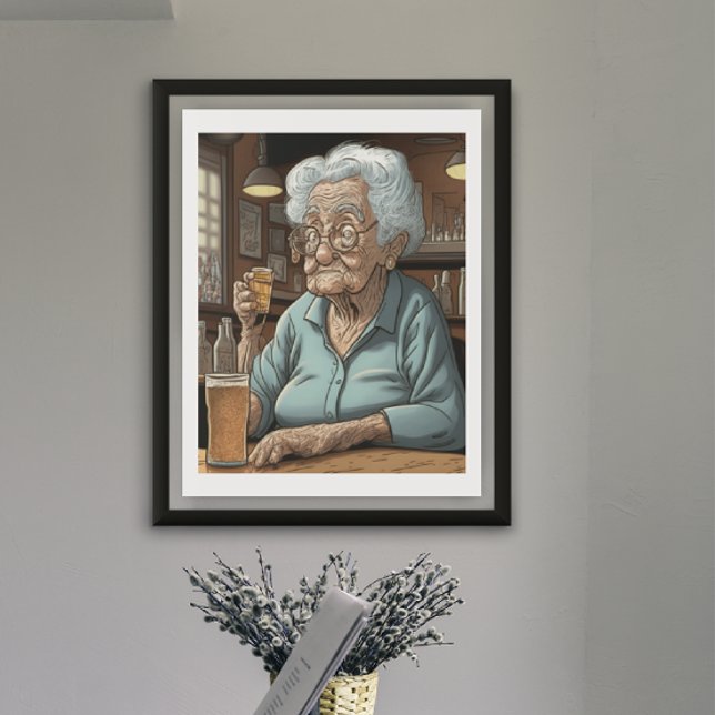 Aging Humor |l Old Lady Drinking Beer and Shot Poster (Creator Uploaded)