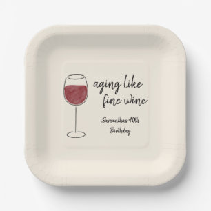 Aging Like Fine Wine Red Wine Glass Birthday Paper Plates