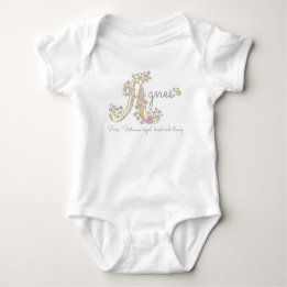 Agnes girls name meaning A monogram hearts Baby Bodysuit