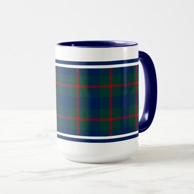 Agnew Clan Tartan Blue and Green Plaid Mug (Front Right)