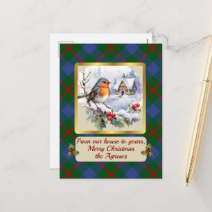 Agnew Crest & Tartan w/Robin Personalized Holiday Postcard