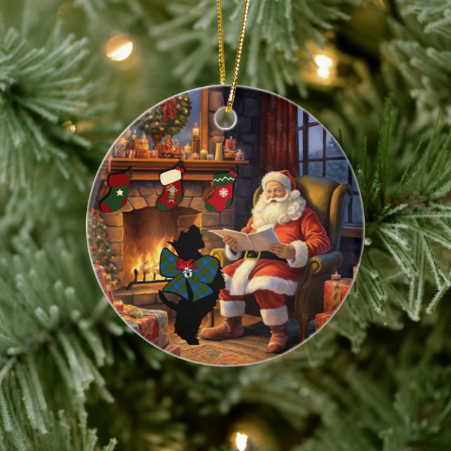 Agnew Scottie Dog & Santa Personalized Ceramic Ornament (Tree)