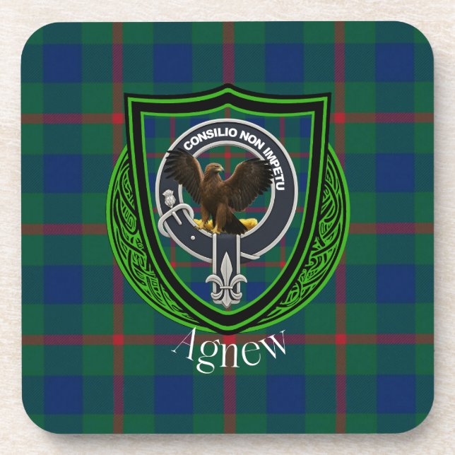 Agnew Scottish Clan Tartan & Crest Beverage Coaster (Front)