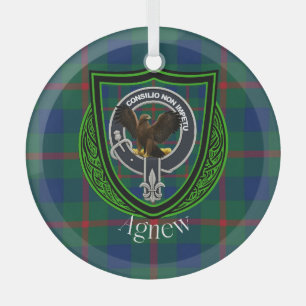 Agnew Scottish Clan Tartan & Crest Glass Ornament