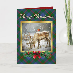 Agnew Stag & Robin Tartan Personalized Holiday Card